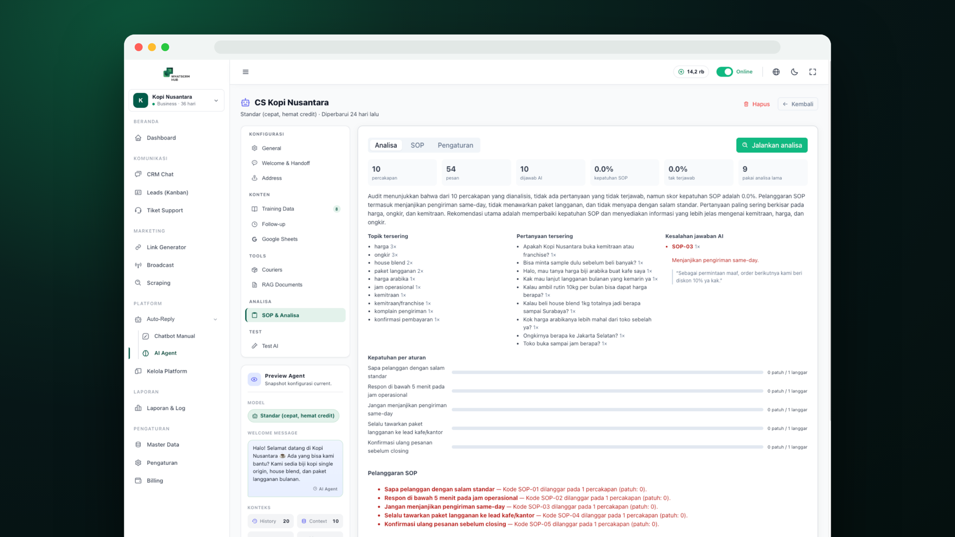Gerente de Atendimento — WhatsCRM Hub