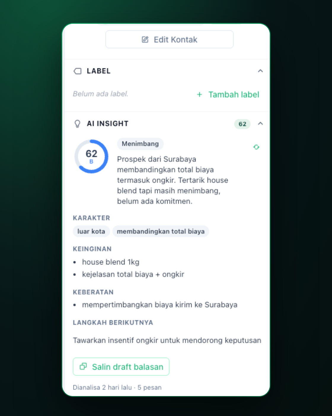 صباح الاثنين، تكون تعرف — قبل أن يبدأ الاجتماع الأسبوعي. — WhatsCRM Hub